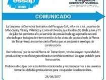 Wohl drei Tage “wenig Trinkwasser“ in Villarrica und Coronel Oviedo