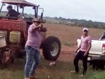 Sojaanbau mit Waffe im Anschlag