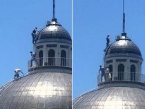 Ausländer erklommen die Kuppel der Basilika