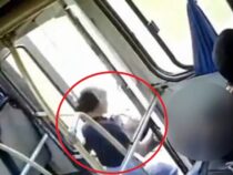 Junge Frau springt aus fahrendem Bus, als sie einen Fall von Exhibitionismus bemerkt